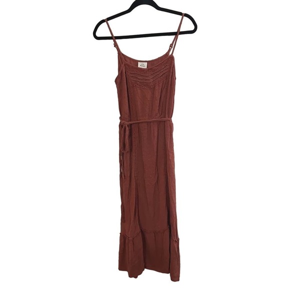 Knox Rose Rust Midi Lagenlook Lightweight Boho Bohemian Lace Trim Dress Sz Small - Picture 2 of 6